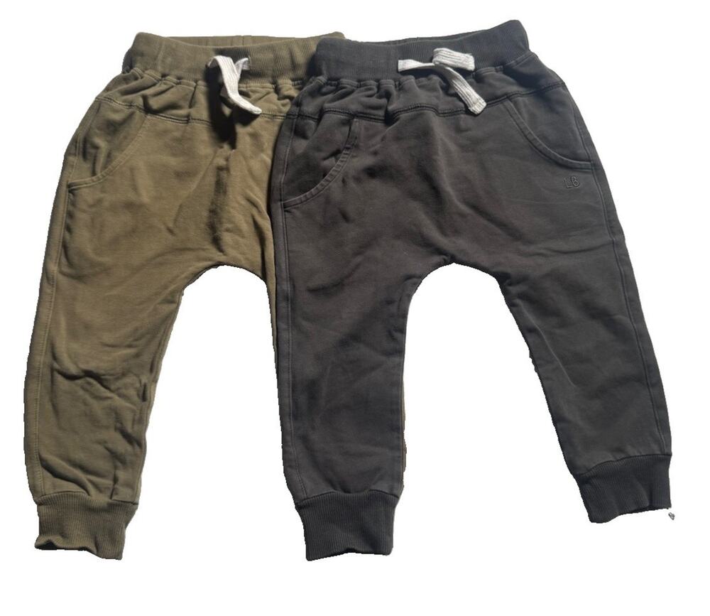 Little Bipsy Toddler Jogger Pants 2T-3T Olive Gray Sweatpants 2 Pair Lot
